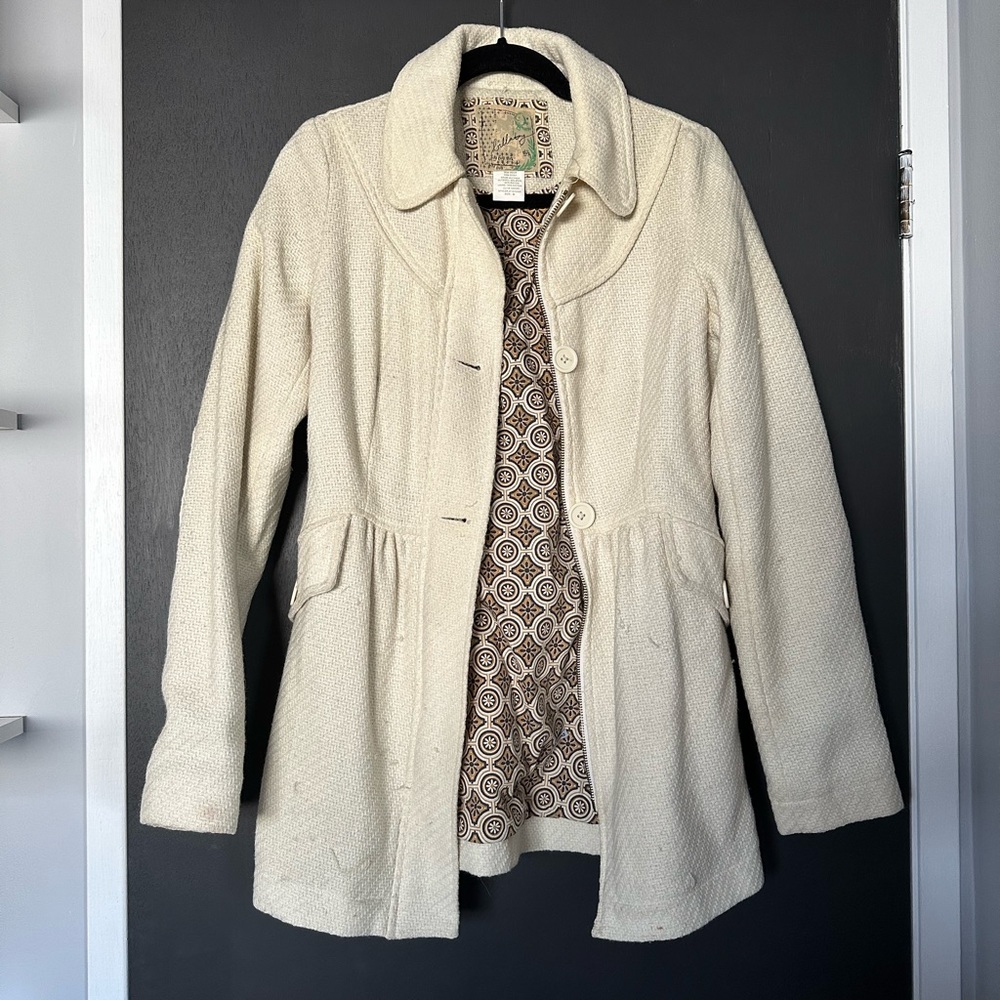 Vintage Billabong Cream Wool Coat - Size Medium